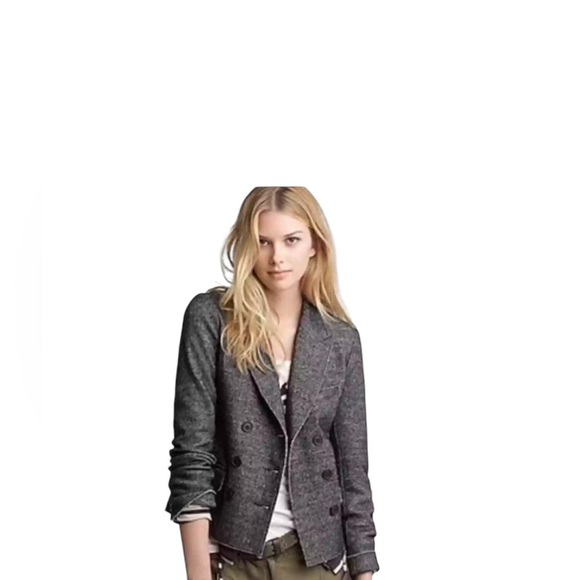 Women's J Crew Thandie Gray Marbled Double-Breasted Wool Blend Blazer Sz. 0 - Picture 2 of 13